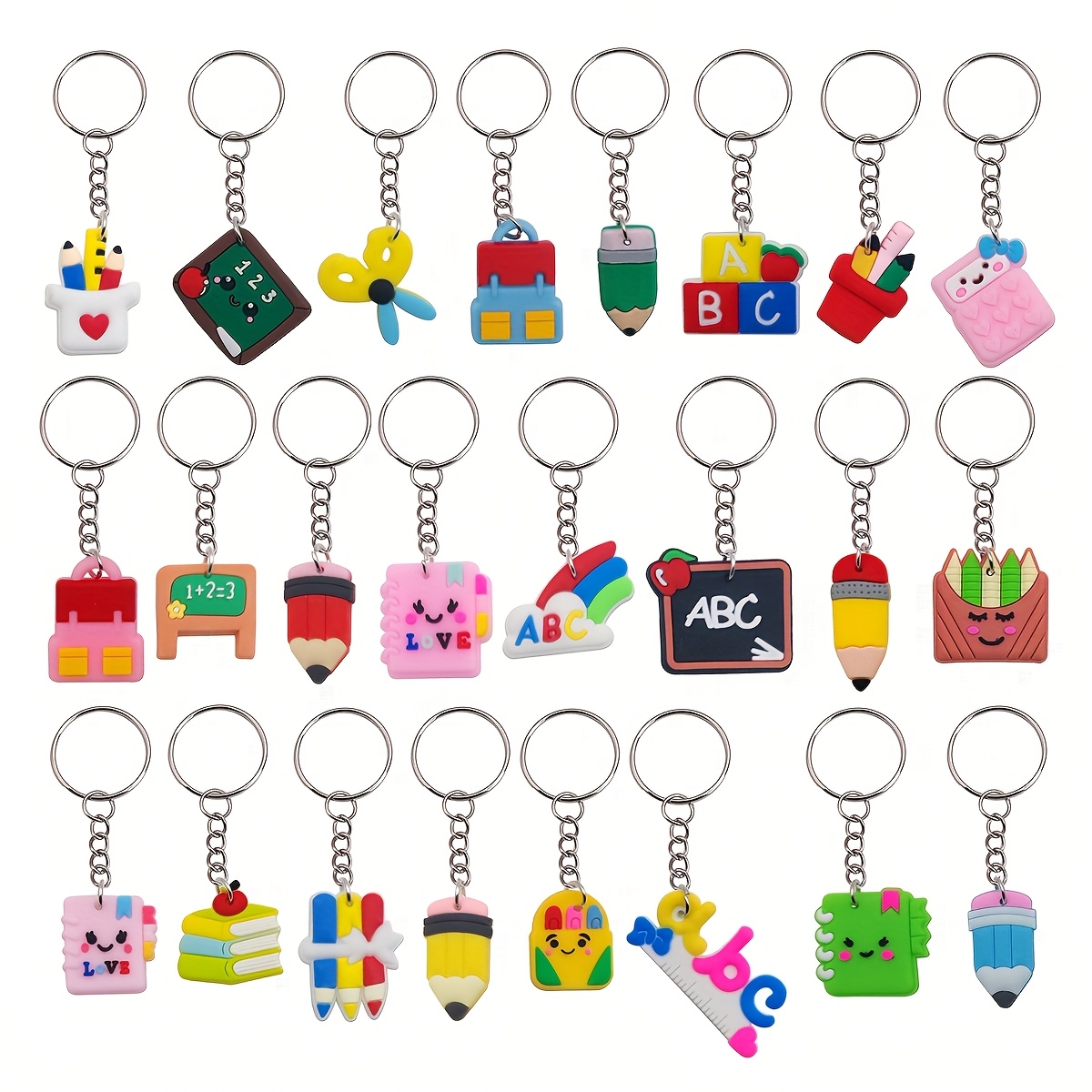 TEMU 24pcs Cartoon Stationery Keychains Party Favors Cute Cartoon Stationery Various Styles Keychains For Prizes Birthday Party Gifts Backpack Wallet