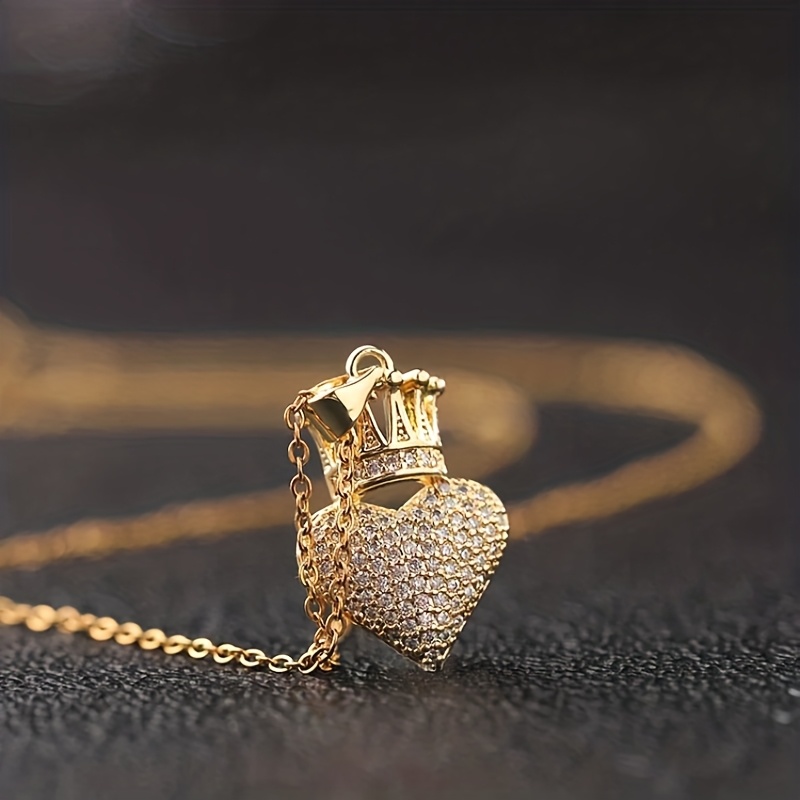 Image of Luxury Micro Shiny Zirconia Crown Heart Necklace Fashion Necklace For Women Daily Party Holiday Necklace Jewelry Valentine's Day Gift