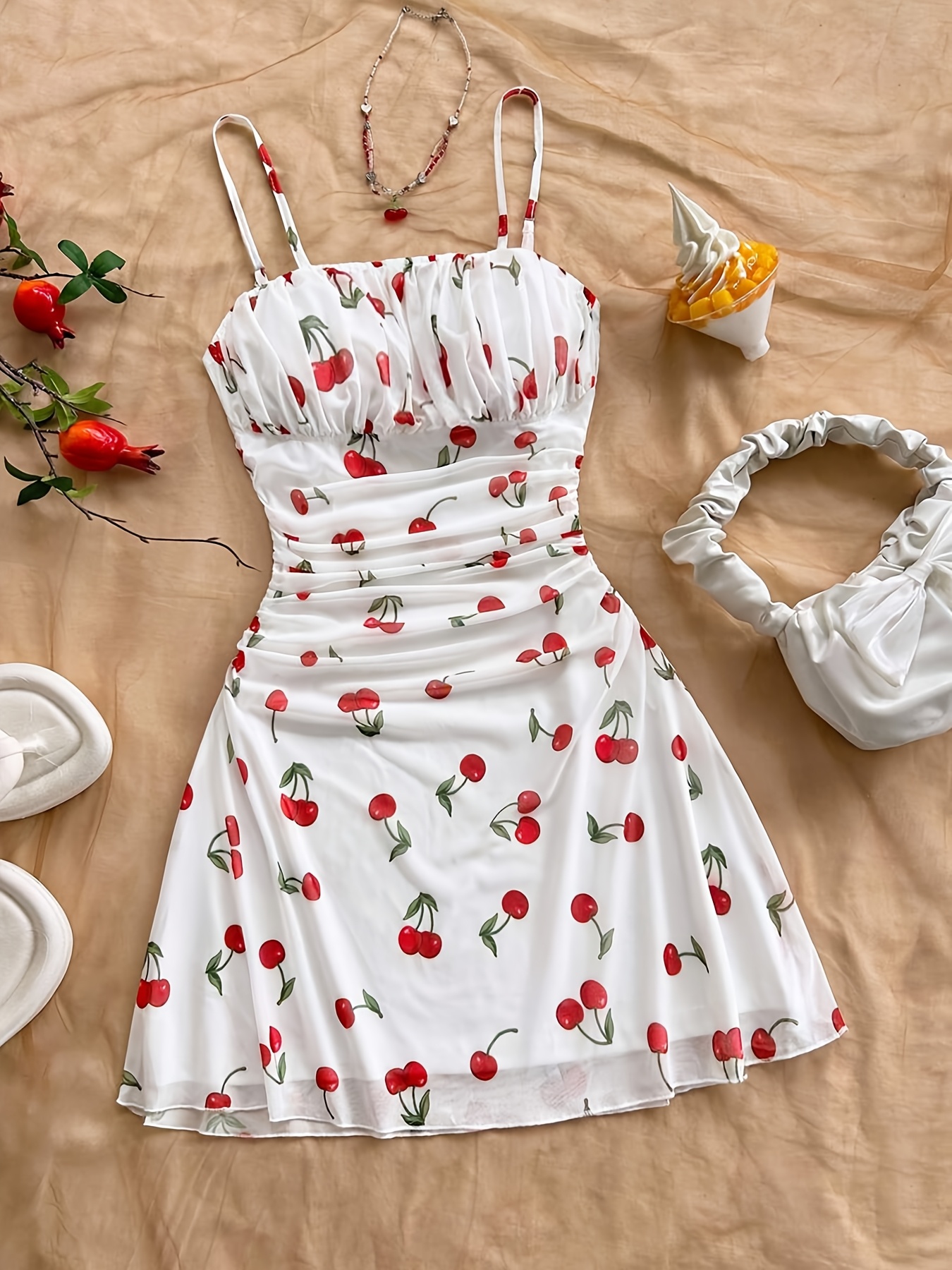 cherry white dress sold on Temu United States