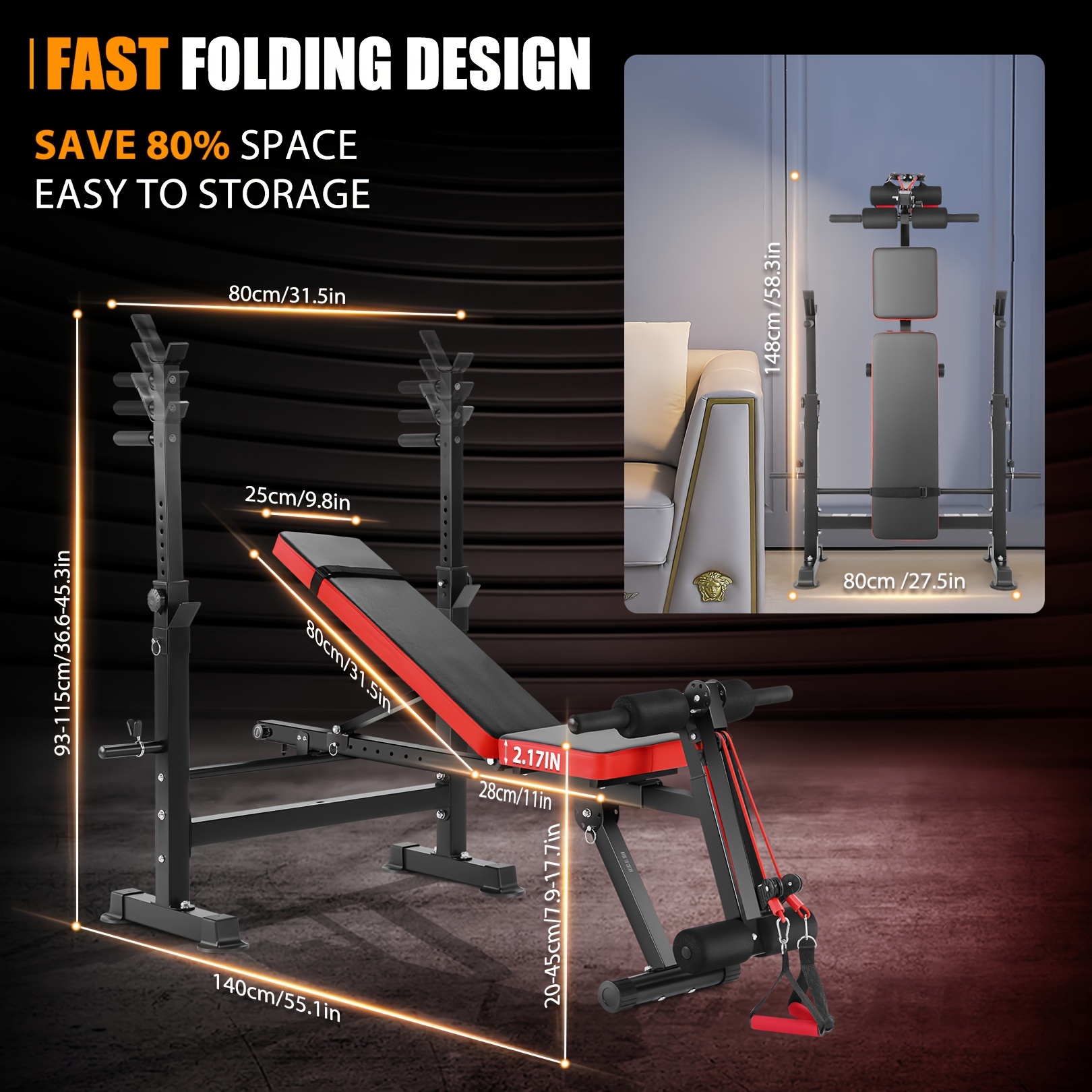 Professional Weight Bench Set Squat Rack 1 Foldable Bench - Temu