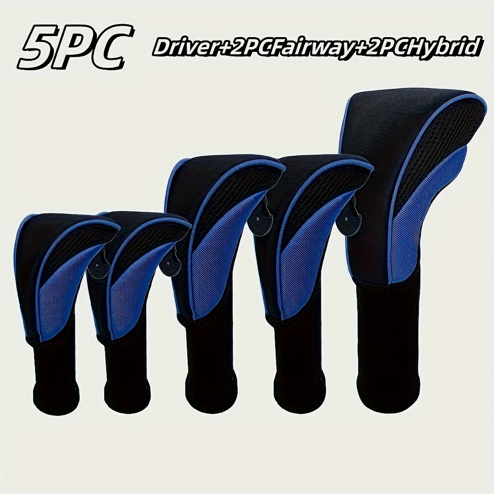TEMU 5pcs Universal Golf Club Headcover Set – 1 Driver Headcover + 2 Wood/hybrid Headcovers + 2 Wood Headcovers, Unisex, Includes Interchangeable