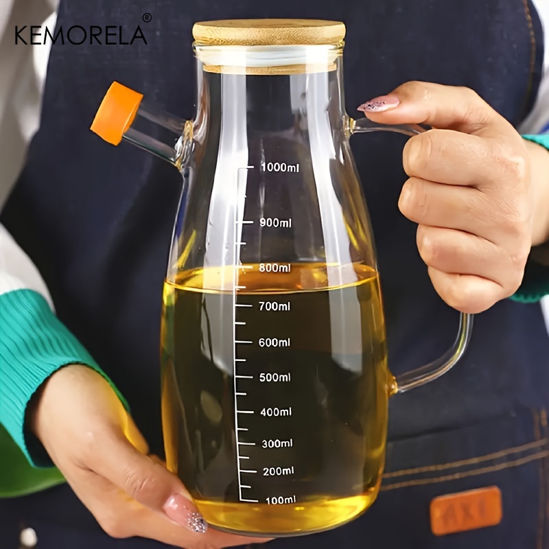 

Kemorela Glass Olive Oil Dispenser, 1pc Leak-proof Condiment Bottle With Measurements, Pvc-free, Machine Washable, Rectangle Shaped Oil & Vinegar Cruet For Kitchen, Bbq, Picnic - Patterned Design