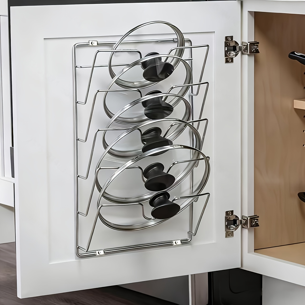 TEMU Organisateur mural pour couvercles de casseroles, support à 5 fentes en métal pour portes de placard, support de rangement de cuisine encombrant