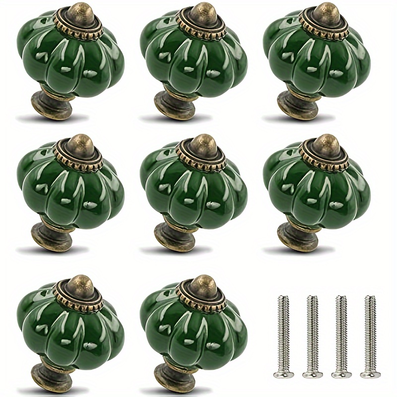 

12pcs Vintage Dark Green Ceramic Cabinet Knobs, 1 Set Of Dresser Knobs, Drawer Pulls & Handles With Mounting Screws