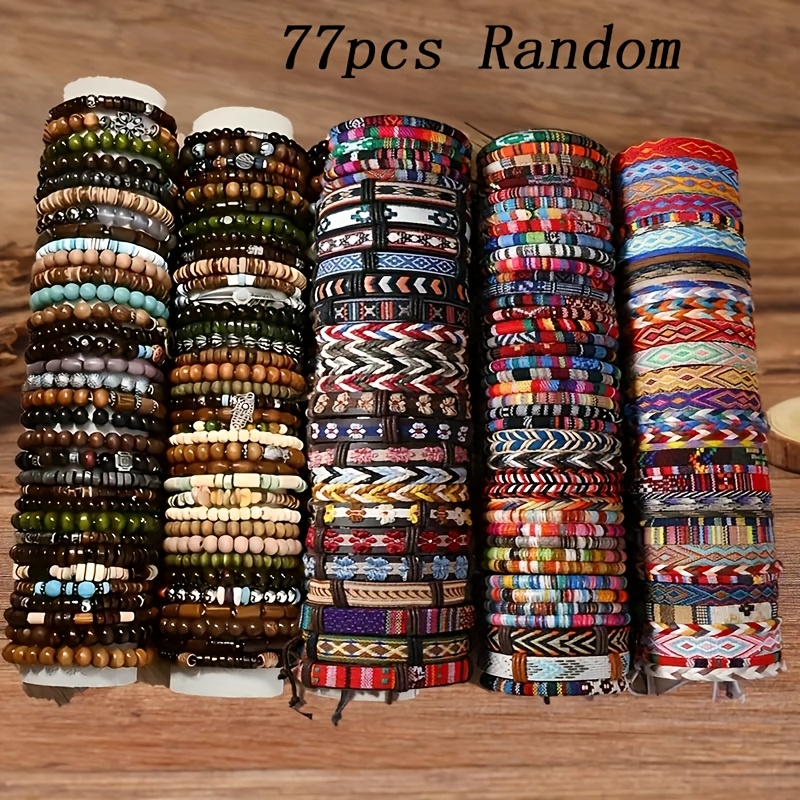 handmade d wood bead fabric cord bracelets mixed color Temu