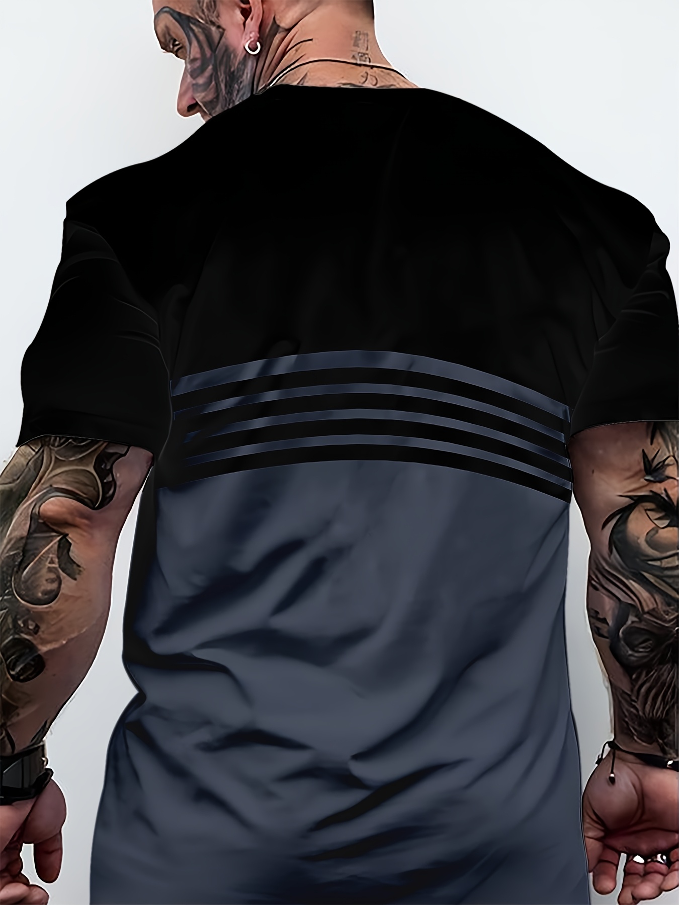 Camiseta ligera y transpirable para hombre con diseño de rayas color block, cuello redondo, mangas cortas, ajuste cómodo para todas las estaciones, adecuada para ropa casual y semi-formal, ropa versátil, estilo casual moderno, construcción duradera