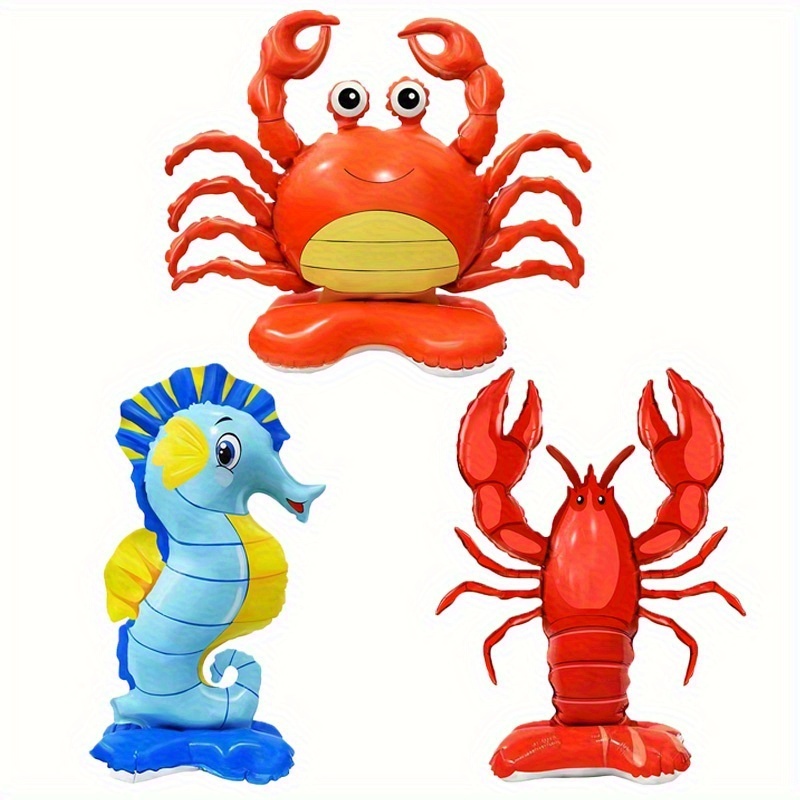 Image of 3pcs 3d Small Base Ocean Animal Balloons In Of Crabs, , And Sharks, Perfect For Birthday Party Atmosphere Decoration, Party Decor, And Room Setup