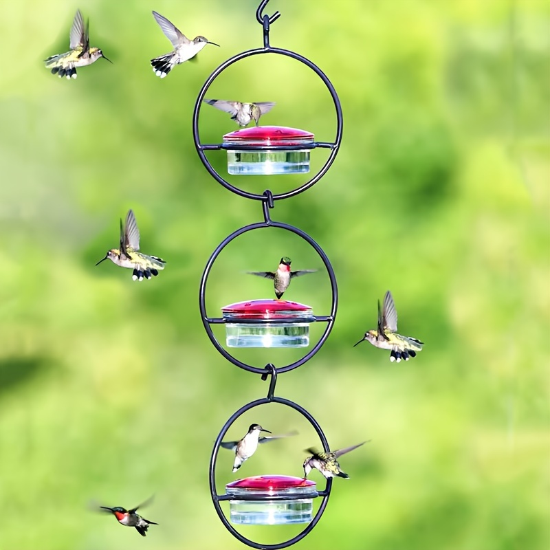 

3pcs Hanging Hummingbird Feeder, Outdoor Metal Bird Feeder With Circular Metal Frame And Perches, Suitable For Courtyard Gardens