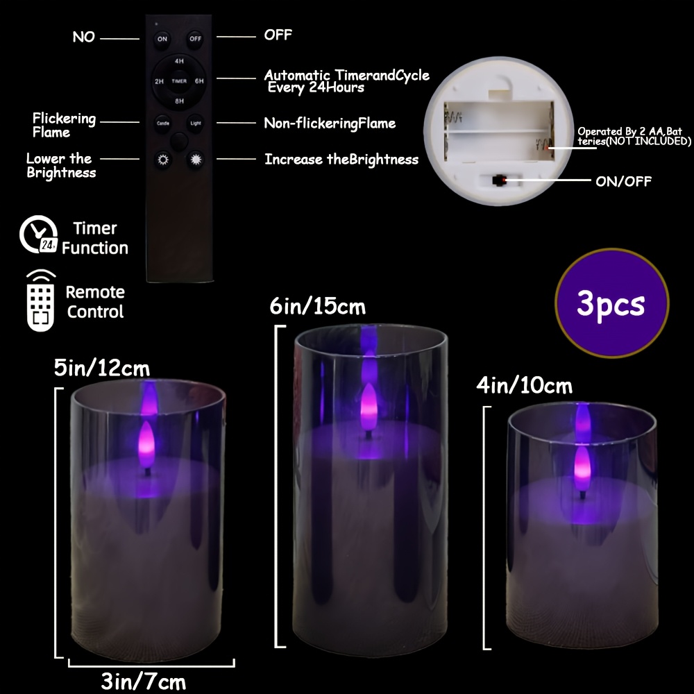 Purple LED Candle Lamp Set with Remote Control