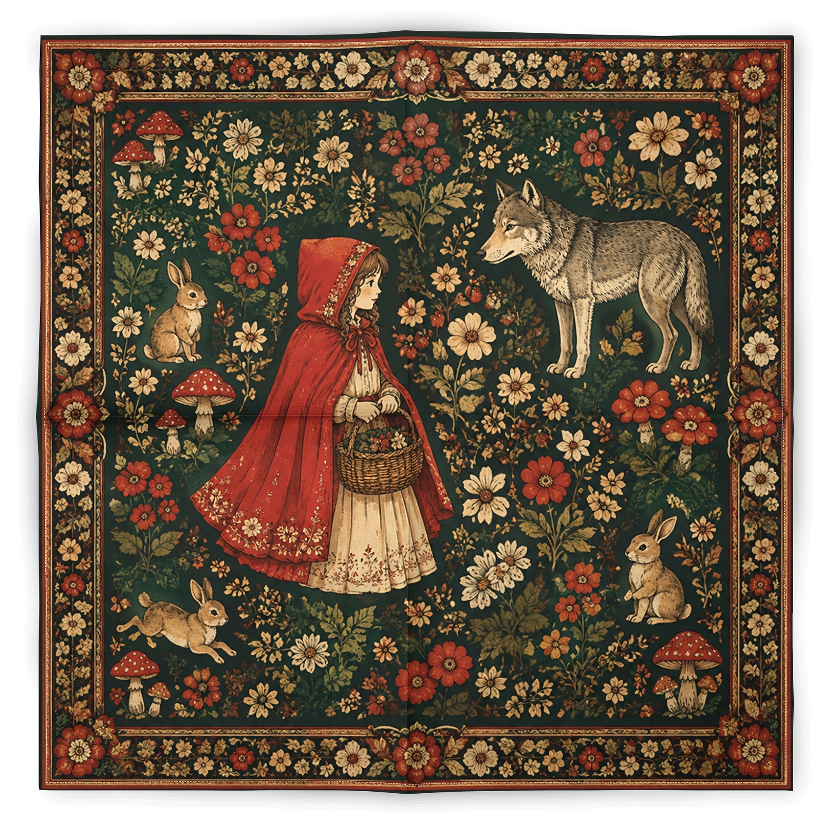 TEMU And The Wolf Vintage Fairy Tale Scarf, Vintage Fashion Scarf And Neck Gaiter, Hip-hop Pop Headscarf, Sports Bandana, Face Scarf, Forest Animal
