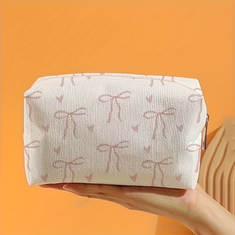 TEMU Love And Bow Pattern Multi-functional Lightweight Makeup Bag, Easy And Beautiful Printed Carry-on Bag, Spacious Portable Makeup Storage Bag,