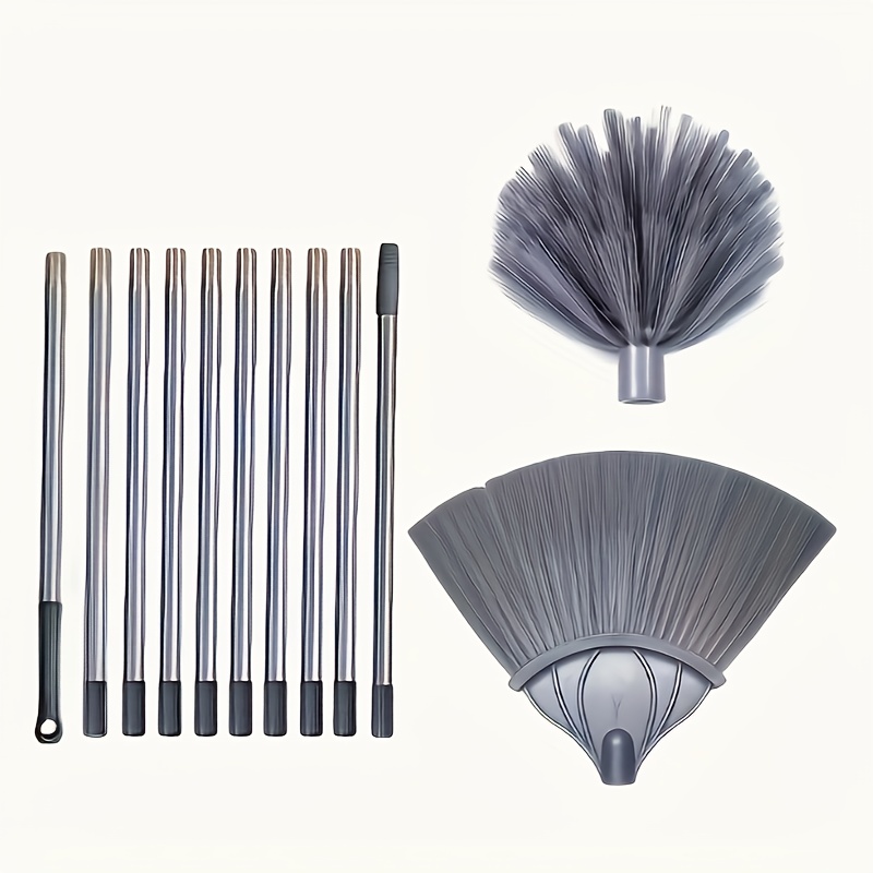 Image of 12pcs Set Of Extra Long Round Fan-shaped Wall Cleaning Brooms, Dual-headed Web Sweeper With Extendable Handle - Suitable For Dust Removal Malls, Homes, And Gardens