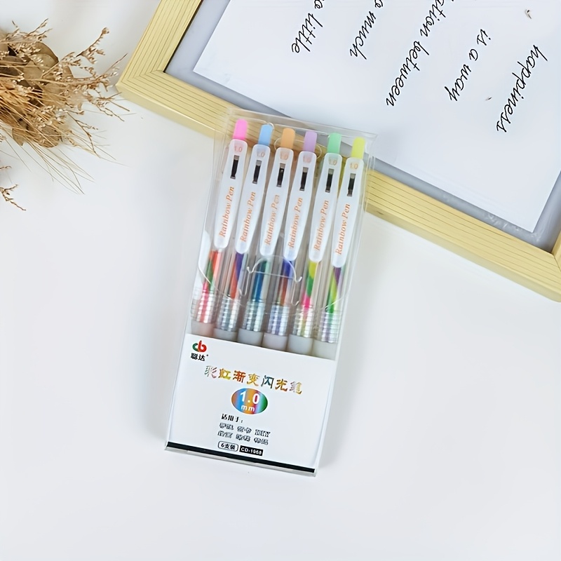 TEMU Ensemble de 6 stylos gel multicolores, encre à paillettes 1,2 mm, assorties, écriture fluide, idéal pour le journaling, de vœux, les loisirs