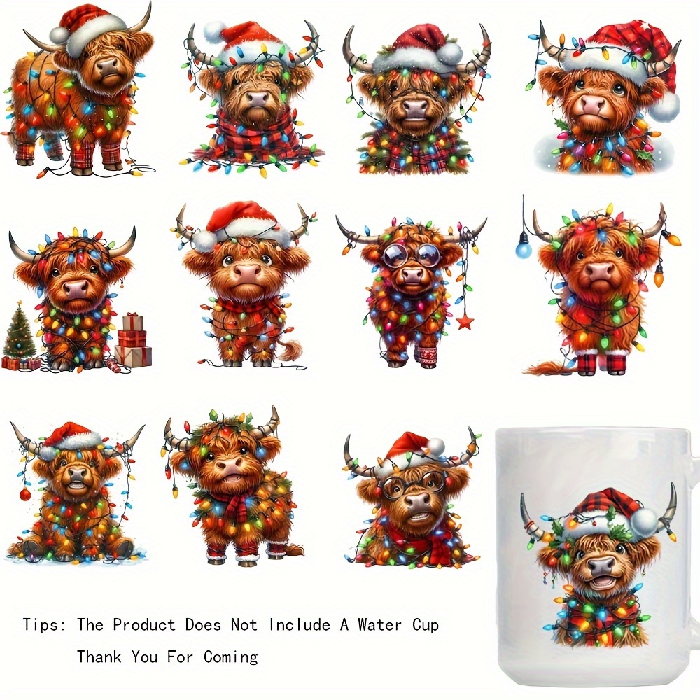 

[top-] 12pcs -adhesive Christmas Cow Uv Set For , Bottles, Laptops & - 3d Labels Diy Art Supplies