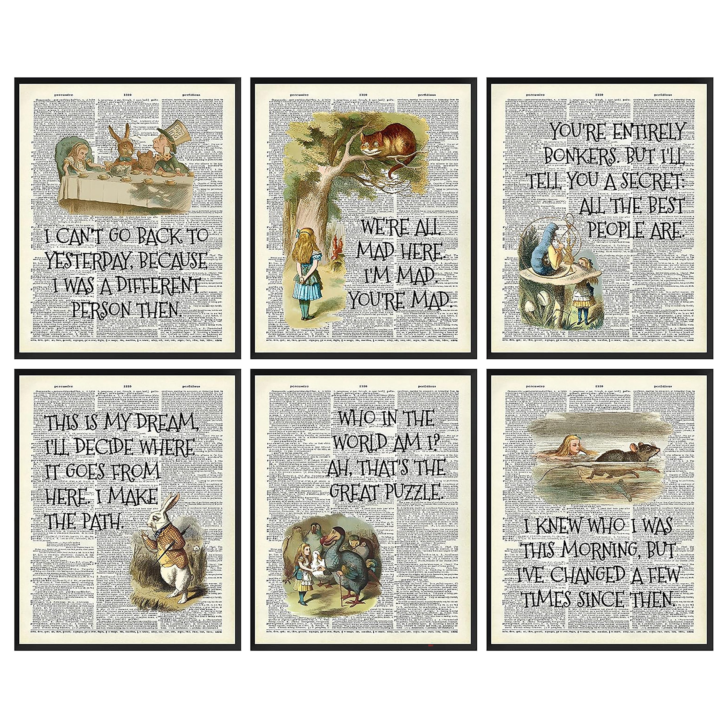 

6pcs Unframed Canvas Alice Decor - Wonderland Poster, Vintage Alice Dictionary Quotes Wall Art Canvas, Alice Painting Artwork Home Decorations For Bedroom 8 X 10 Inch/ 20 X 25 Cm