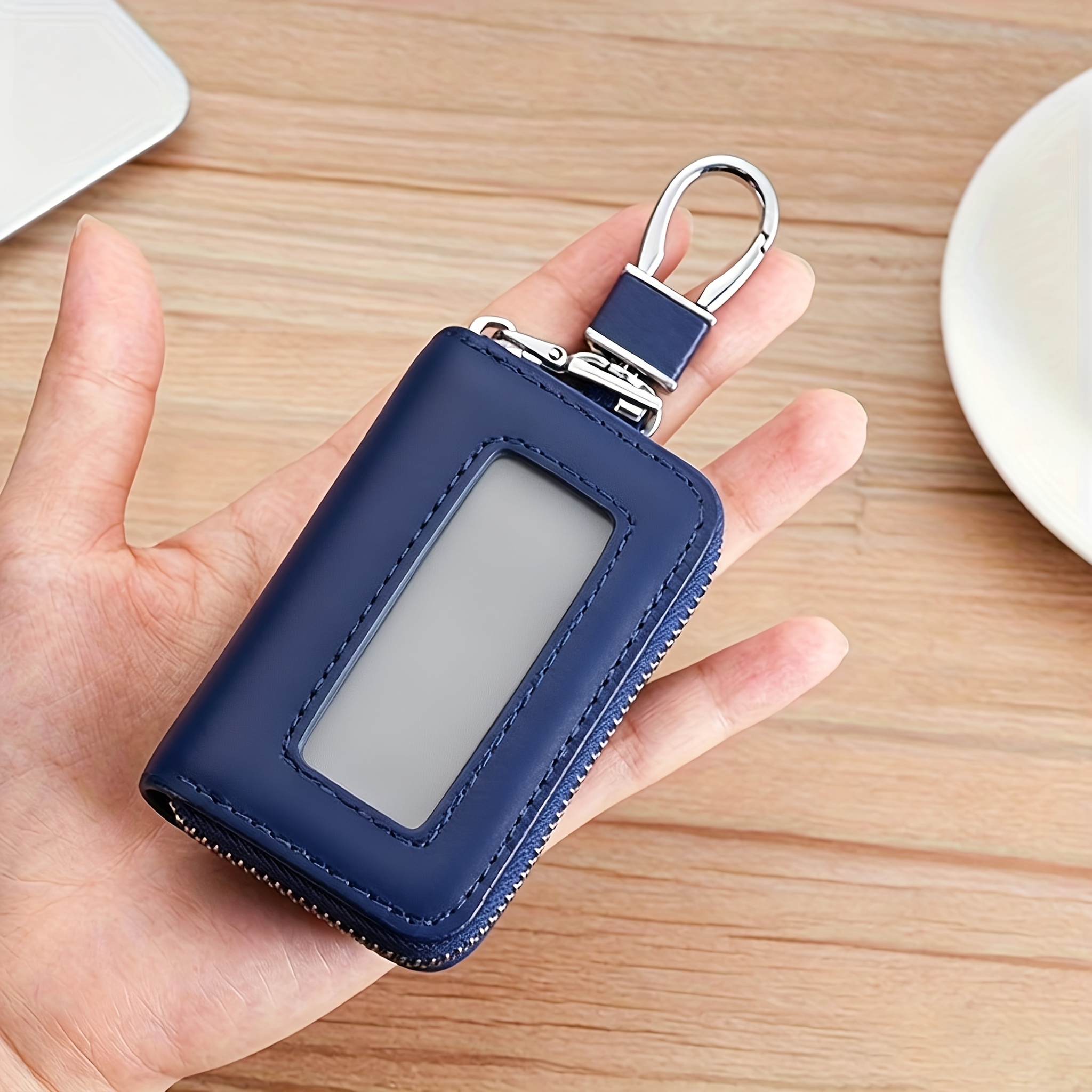 Image of Faux Leather Car Key Case Business Key Shell Waist Hanging Zipper Key Protection Case Car Key Faux Leather Case -button Start Remote Case