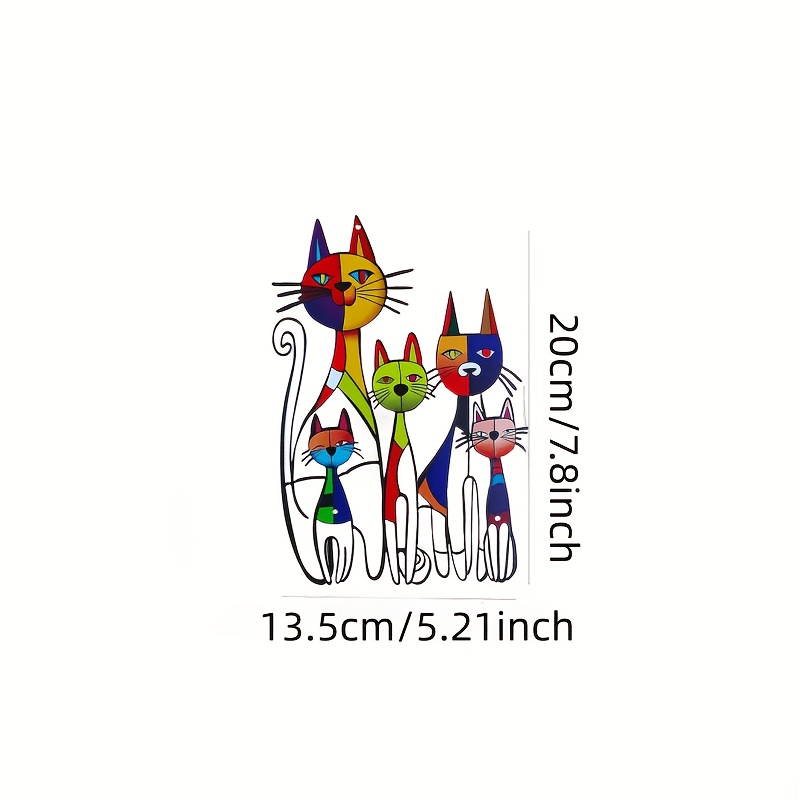 TEMU 2d Flat Design Cat Wall Art Decoration Acrylic Wall Sculpture Ornament, Decoration For Cat Lovers, 10.6 X 15.7inch Colorful Medieval Cat Vintage