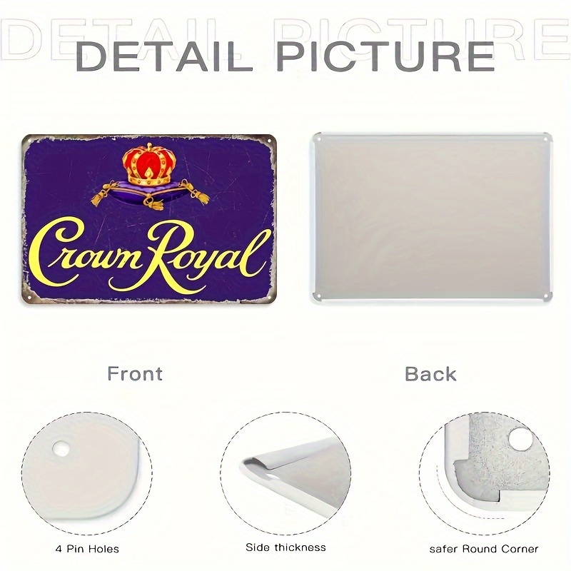 1pc, Vintage Crown Royal Metal Tin Sign, 8x12 Inch, Waterproof Wall Decor for Home, Bar, Garage, Multipurpose with Pre-Drilled Holes