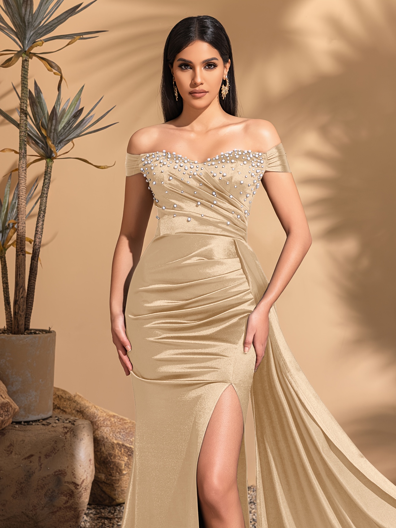 new look gold satin dress Sample Gold Champagne Carmen Satin Dress main image 0