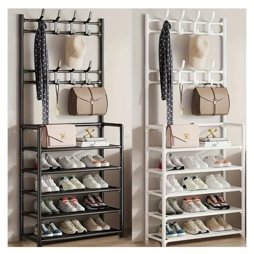 independent metal shoe rack with 8 hooks multi layer entrance organization rack with shelves and coat hooks multi functional tree without electricity for storing bags umbrellas hats and shoes