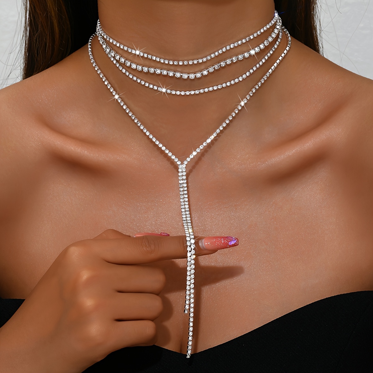 TEMU Bijoux de luxe léger et pour femmes, collier à franges de Y argenté multicouche, accessoire sexy et , adapté aux banquets, fêtes, séances photo