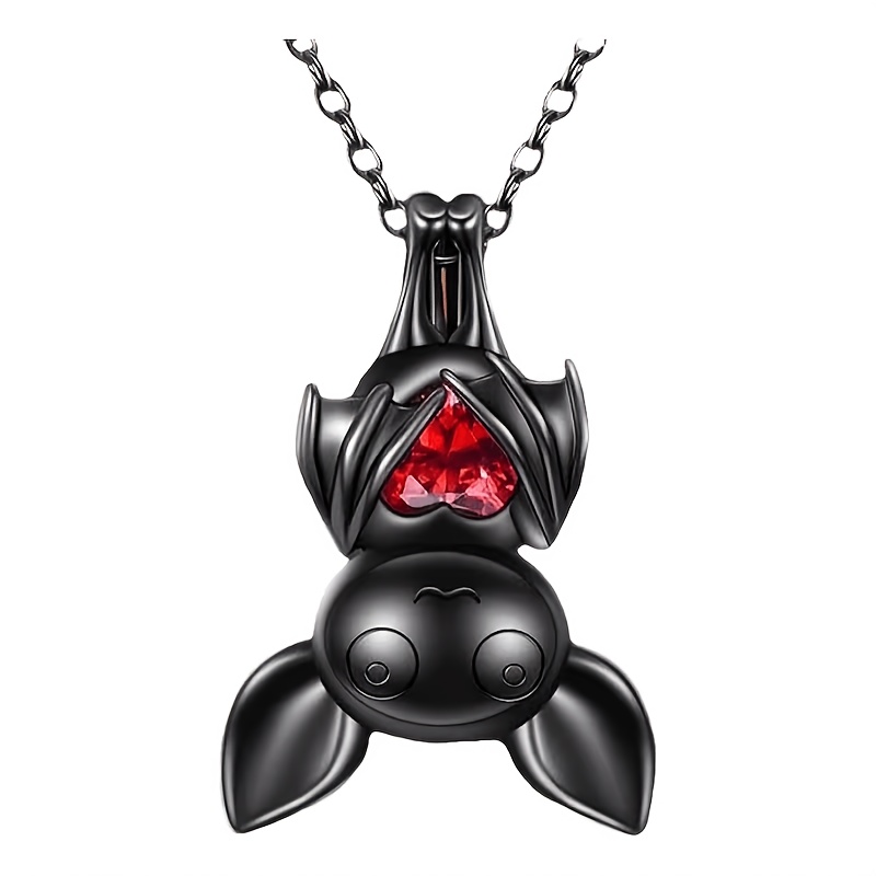 TEMU 1pc New Product Creative Bat Personalized Cartoon Love Pendant Necklace Dark Halloween Additions Women's Fashion Pendant Necklace