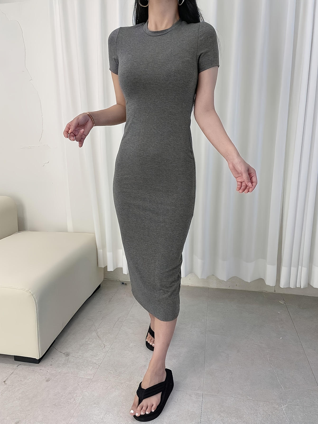 korean style easy short sleeve dress fitted flattering - Temu Oman