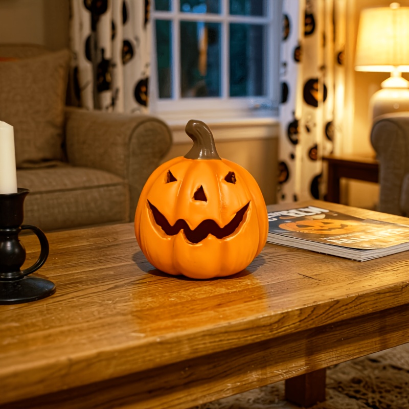 TEMU Adorno de estatua de calabaza sonriente de resina, 1 pieza - Decoración para el Festival de de Otoño y Acción de , para uso en interiores y