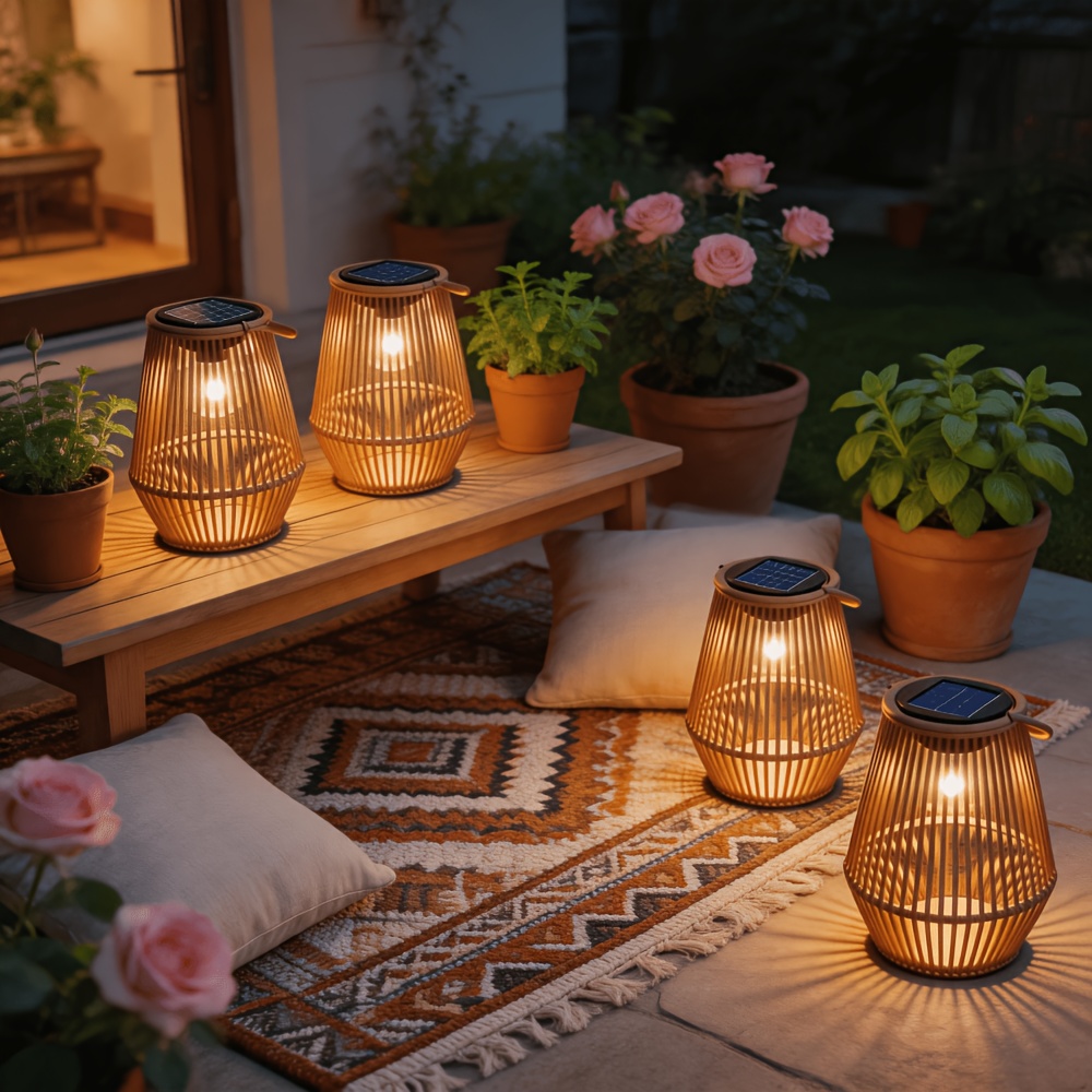 Ip65 Solar Hanging Lanterns, Auto Warm Light For Garden Yard Path Porch, Boho Wedding Party & Halloween Decor, Durable Lights For