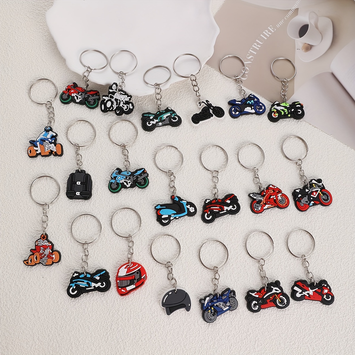 

20pcs/set Pvc Cartoon Motorcycle Keychains, Diy Anime Motorbike Series, Colorful Biker Key Rings For Bags & Keys