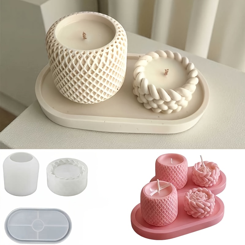 TEMU Stampi in argilla di silicone, set da 3, inclusi un portacandele in iuta, un vassoio ovale e un stampo irregolare per per candele in cera con