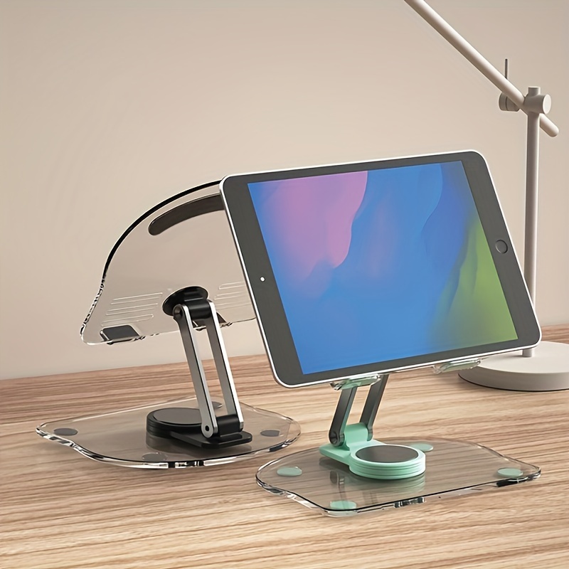 TEMU Acrylic Tablet Phone Holder, Cute And For Easy, 360° Rotatable, Foldable For Easy Carrying, In Black, Pink, Green, And White. Choose Your Color