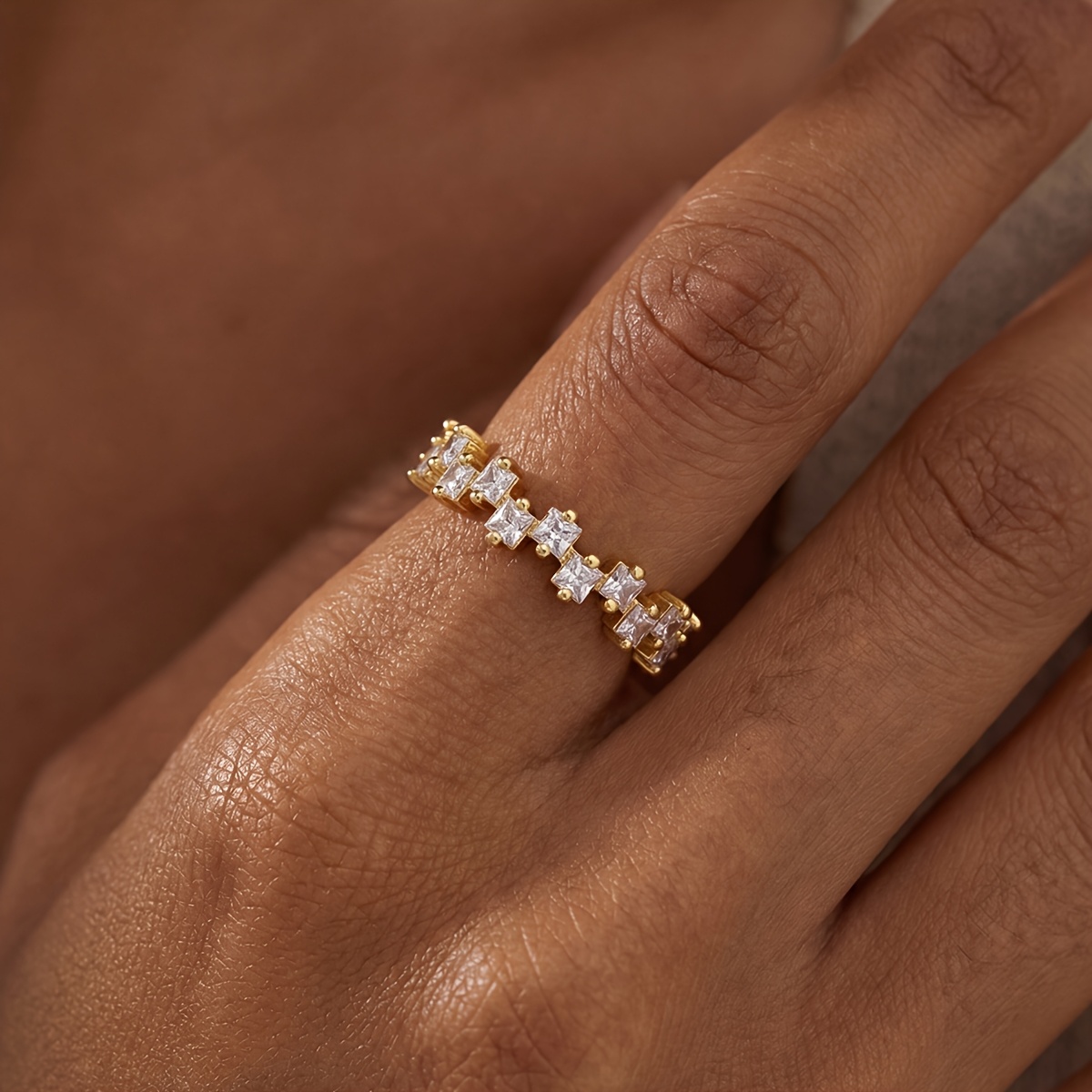 Women's Exquisite Misaligned Square Ring, Stylish Daily Accessory