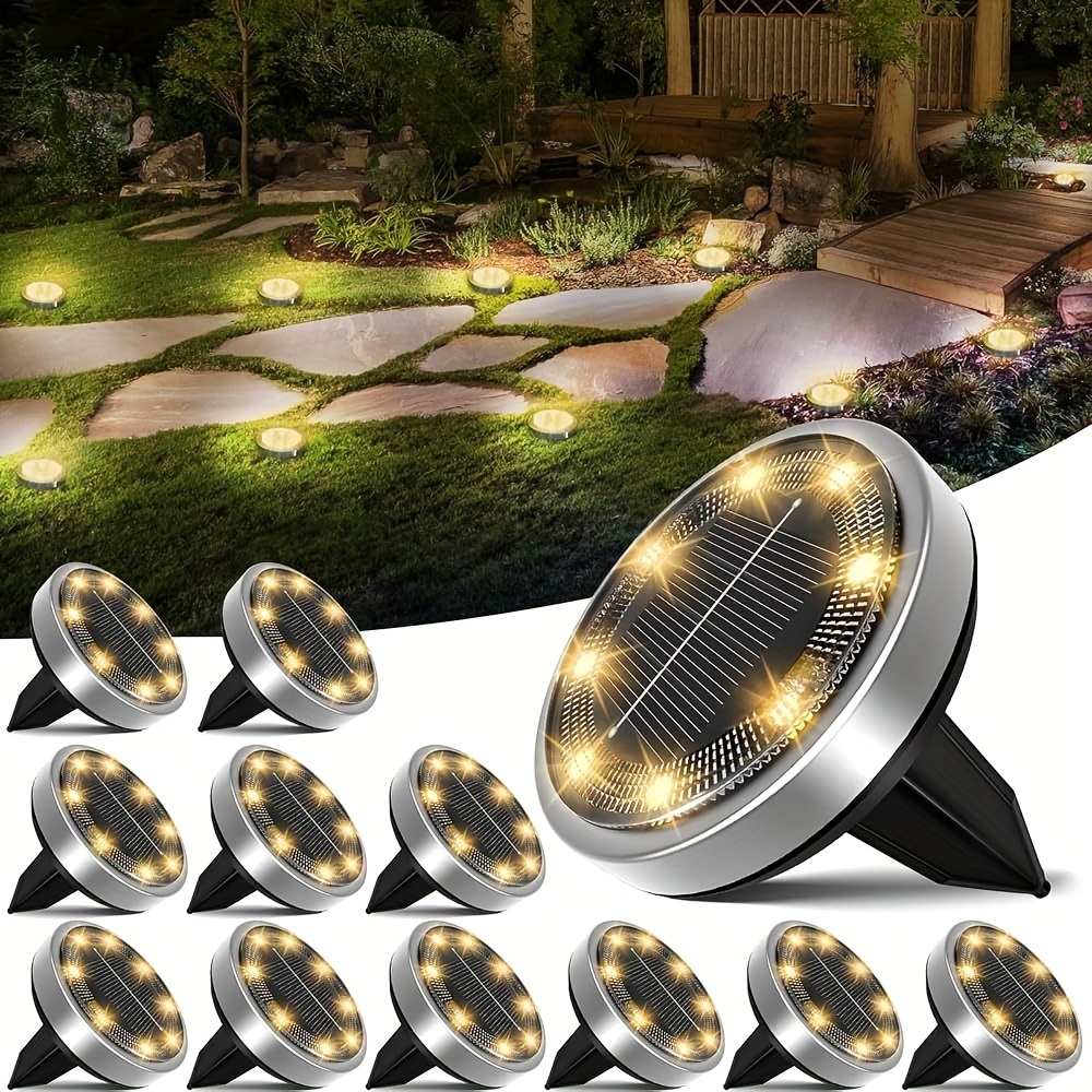 

4/8/12pcs 8led Solar Ground Lights - Energy Saving Pathway Garden Yard Lawn Walkway Driveway , With Automatic And , Solar Ground Lights Suitable For Pathway Patio Lawn, Cool White, Warm White English