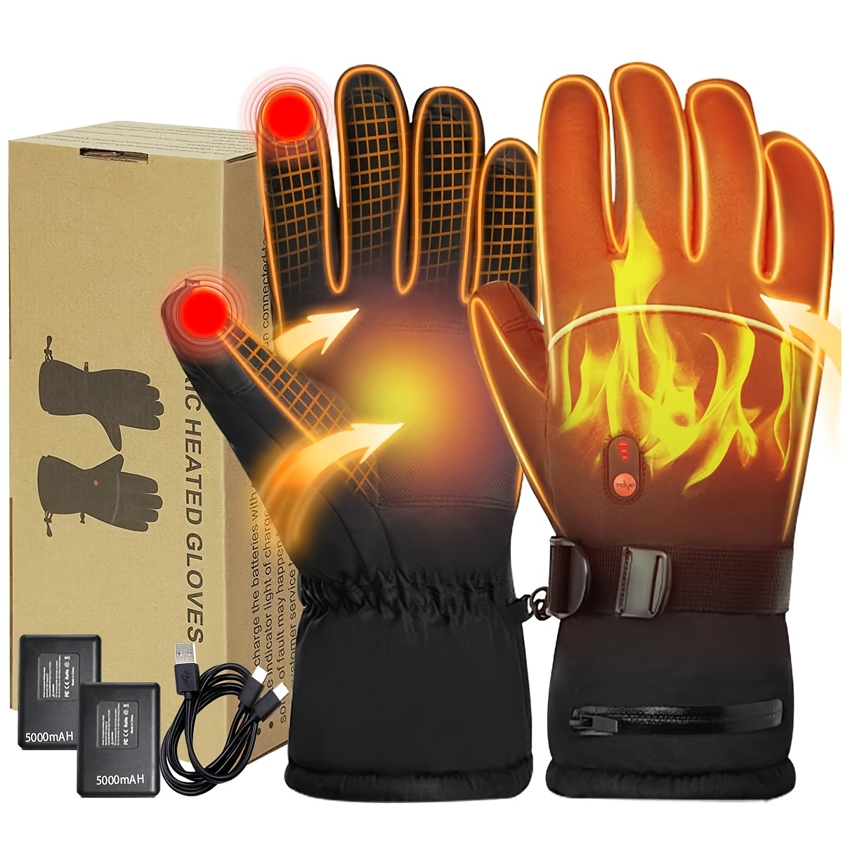 

1 Paire de Gants Chauffants Compatible Écran Tactile Gants Thermiques à de Température 3 Niveaux, Alimentés par Batterie avec 2x5000mAh Grandes Batteries pour en Hiver, le Cyclisme, la Randonnée