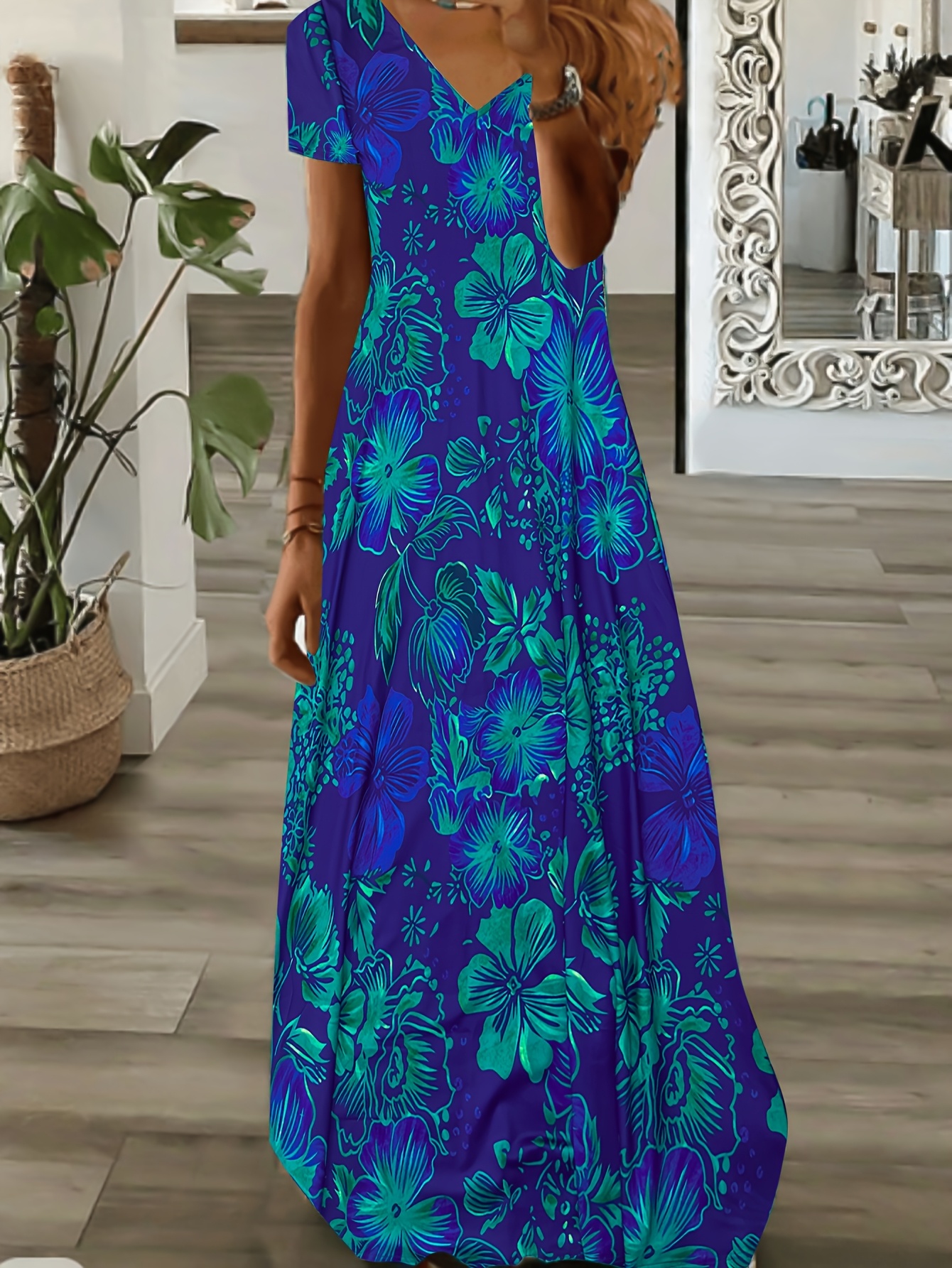 slim fit dress slacks Tidal Flow Halter Maxi Dress Natural/Dusty Blue / Xs