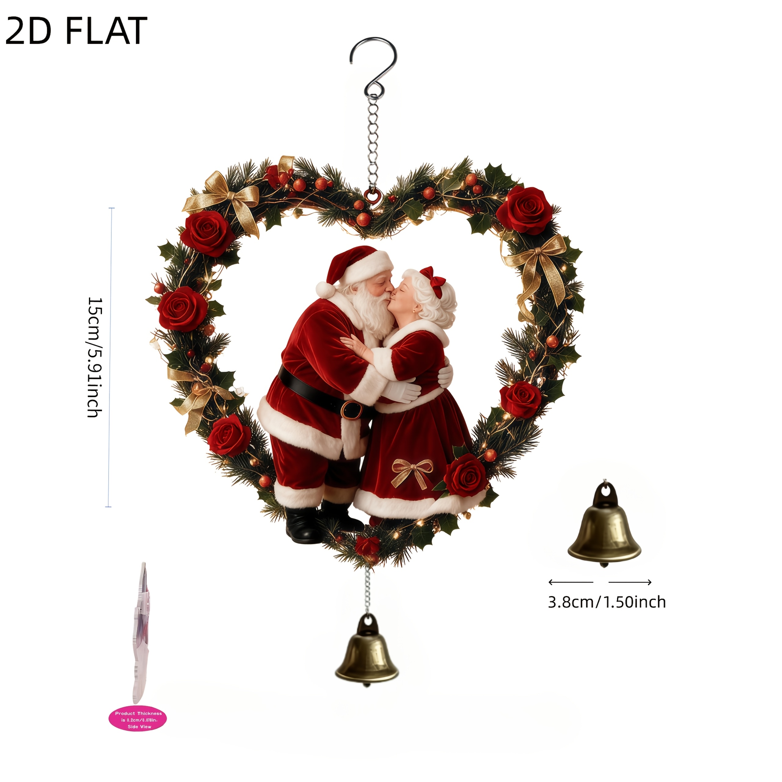 TEMU Décoration de carillon à vent de Noël en acrylique plat 2D, représentant un couple de Noël aimant s'embrassant à Noël, ajoutant de à vos fêtes.