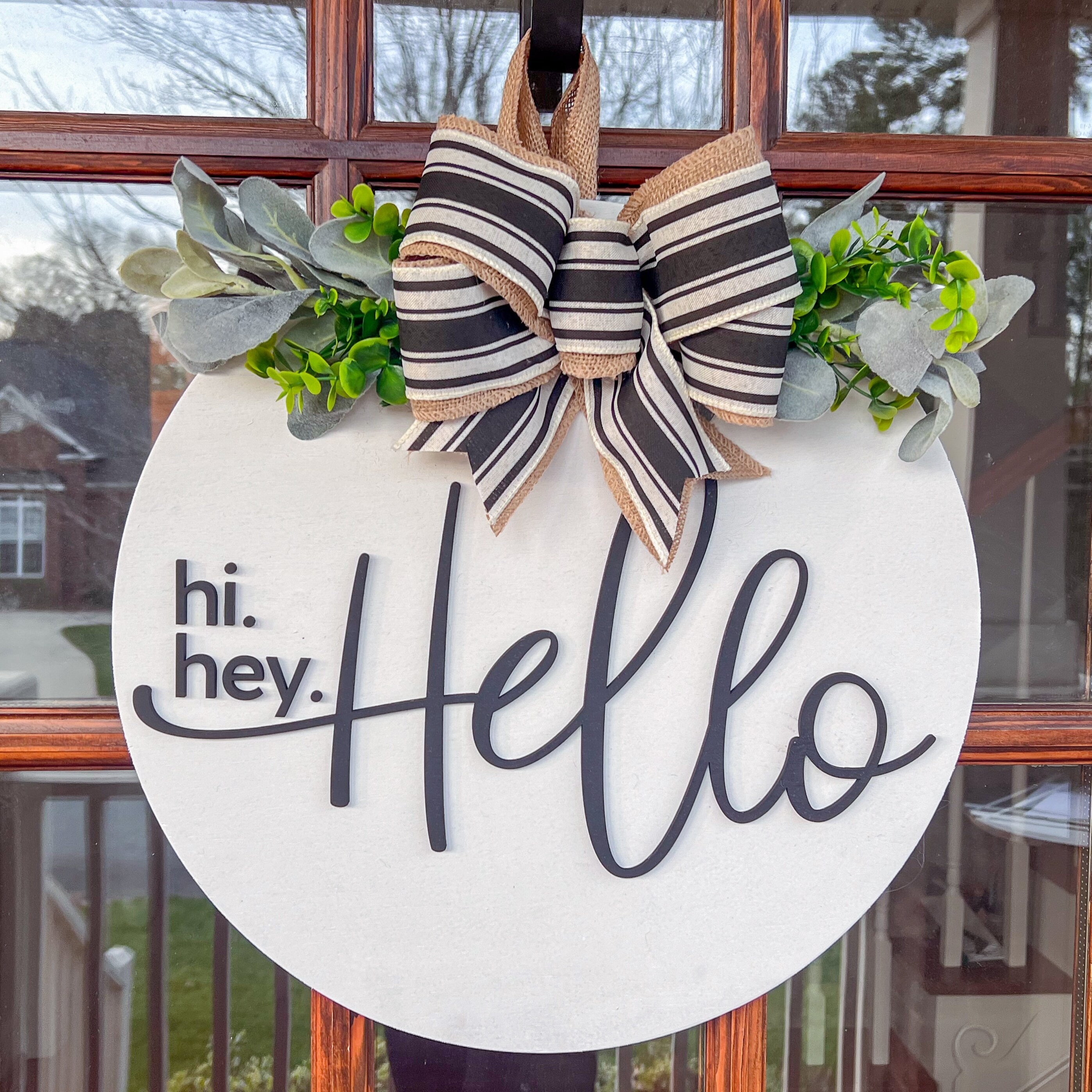 

Hi Hey Hello Door Hanger, Hello Front Door Decor, Welcome Door Sign, Front Door Sign, Hello Wreath, Welcome Wreath, Wedding Gift, Bridal Shower Gift, Birthday Gift