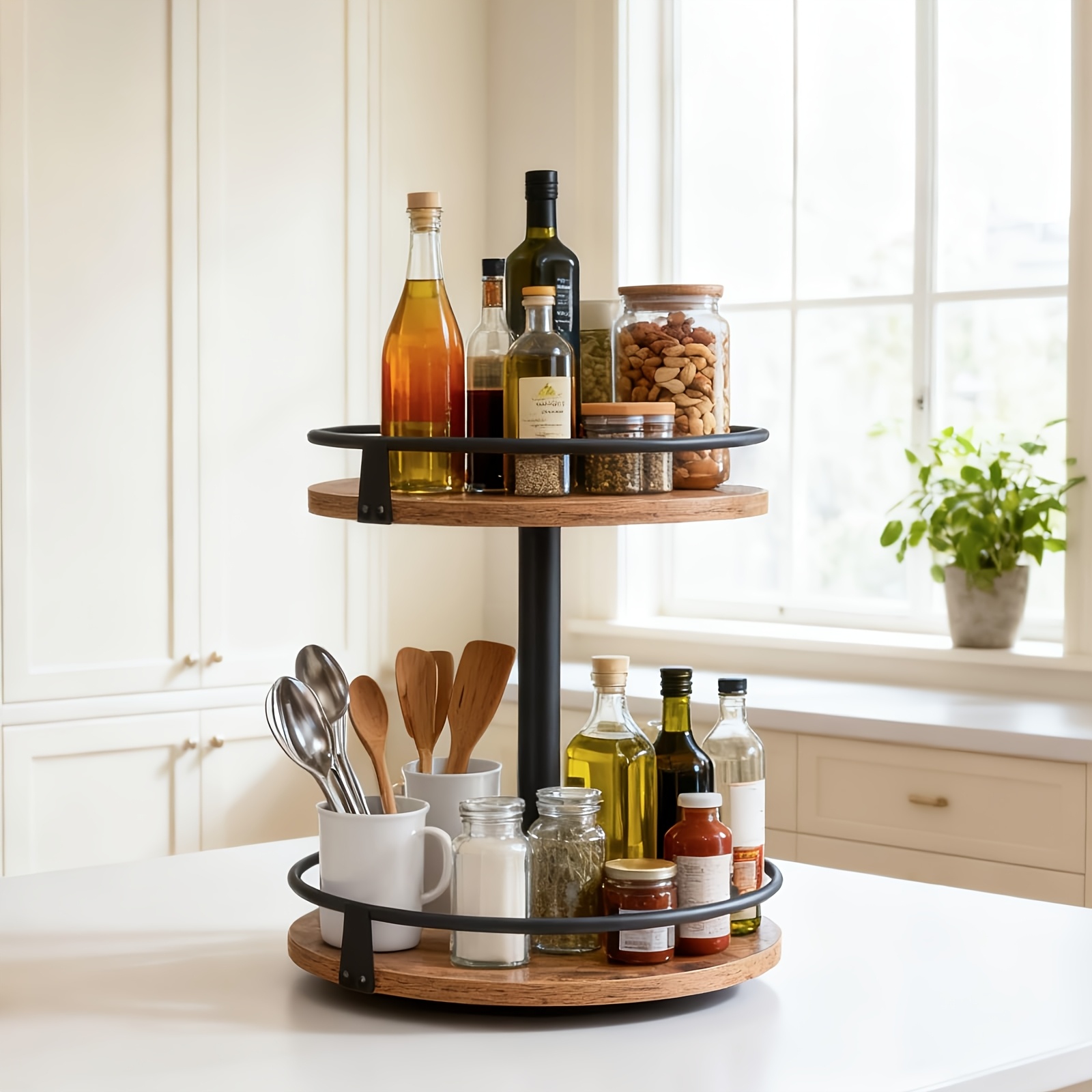Practical Storage Rack, Kitchen Rack, Rotating Storage Space, Kitchen Organizer, Spice Rack, Suitable For Kitchen Counters, Dressing Tables, Dining Tables, Tidy Storage Brown