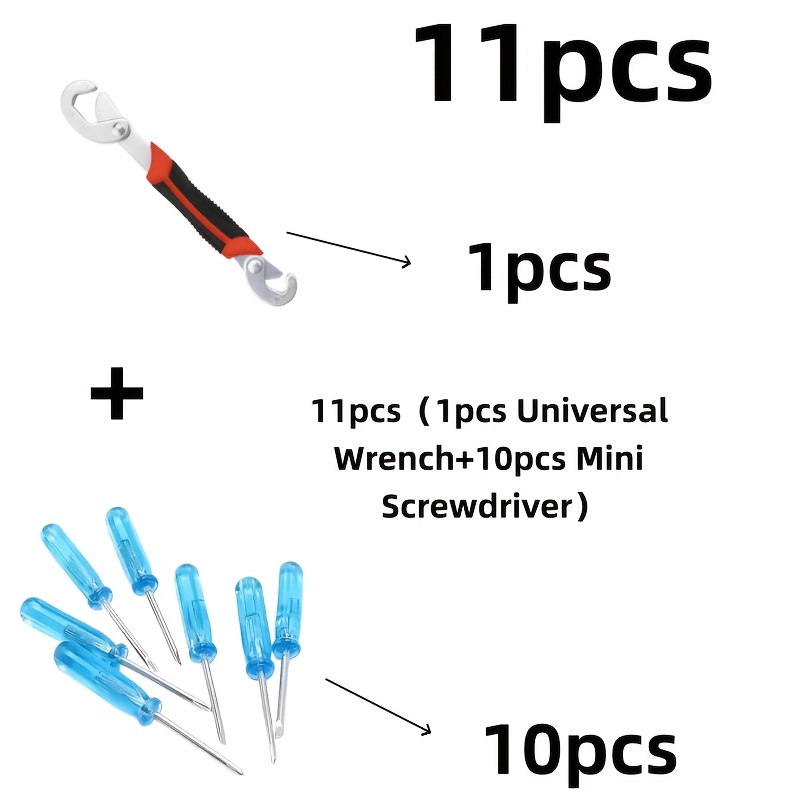 TEMU 11pcs Wrench + Mini Screwdriver Set, Multi-functional Adjustable Wrench, Wide Opening, Quick-release, Random, Mini Screwdriver, Ultra-small
