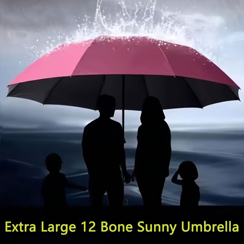 

12-rib Extra Large Folding Umbrella, Manual Open, Wind Resistant, Dual-use Sun And Rain Umbrella With 190t Cloth, Iron Ribs, And Plastic Handle