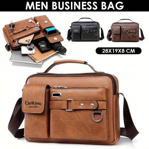item picture briefcase for men women horizontal single shoulder crossbody bag suitable for business commuting adjustable strap zipper closure casual bag professional handbag for travel everyday use style