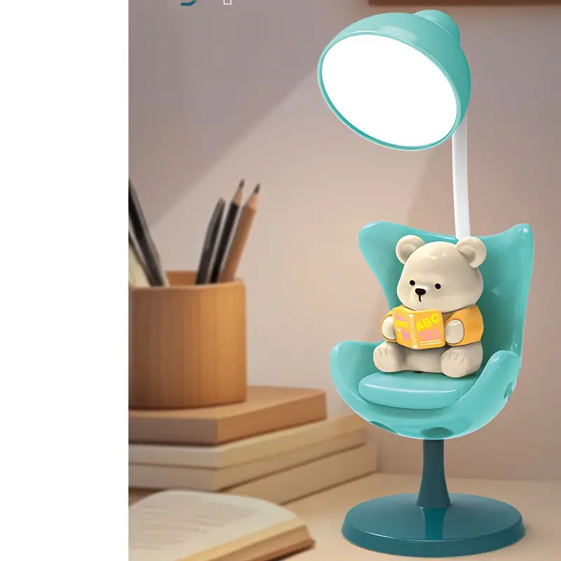 cute cartoon bear desk lamp with adjustable arm usb rechargeable 3 level dimmable eye protection modern for home office study desk lamp for office study lighting design polished Product details 9