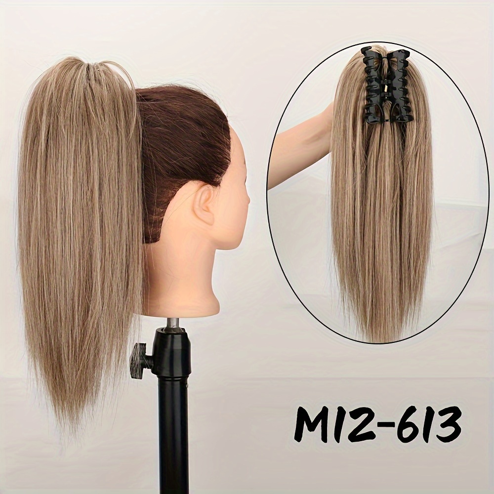 TEMU Medium Length Straight Ponytail Synthetic -resistant Straight Ponytail Extension With False Clip Hair Extension For Women And Girls Hair