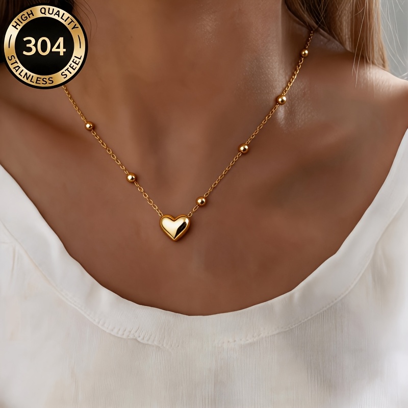Women's Heart Pendant Titanium Steel Necklace, Minimalist Design
