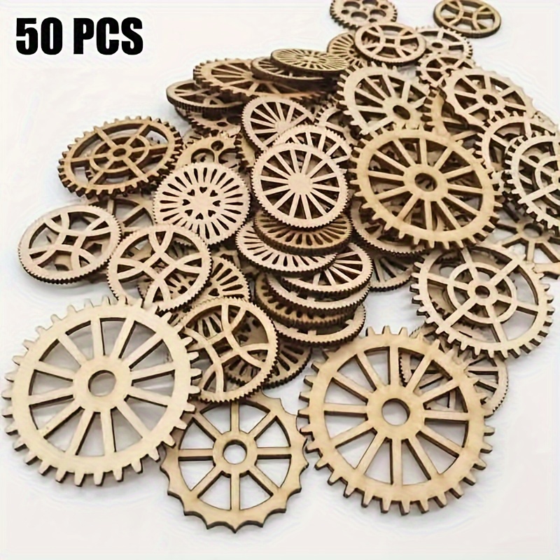 

50pcs Unfinished Wooden Gear Set For Diy Crafts - Versatile Decor For Living Room, Bedroom, Bar & More