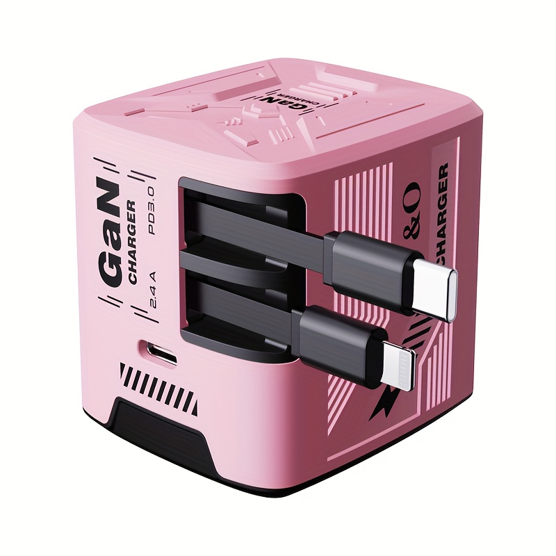 120W GaN Charger Fast Charging, with 120cm/14.7inch Retractable Phone Charger Wall Plug with Lightning And Type-C Cables, for IPhone16/15/14/13/12/11 Series, S25/24, Android And More