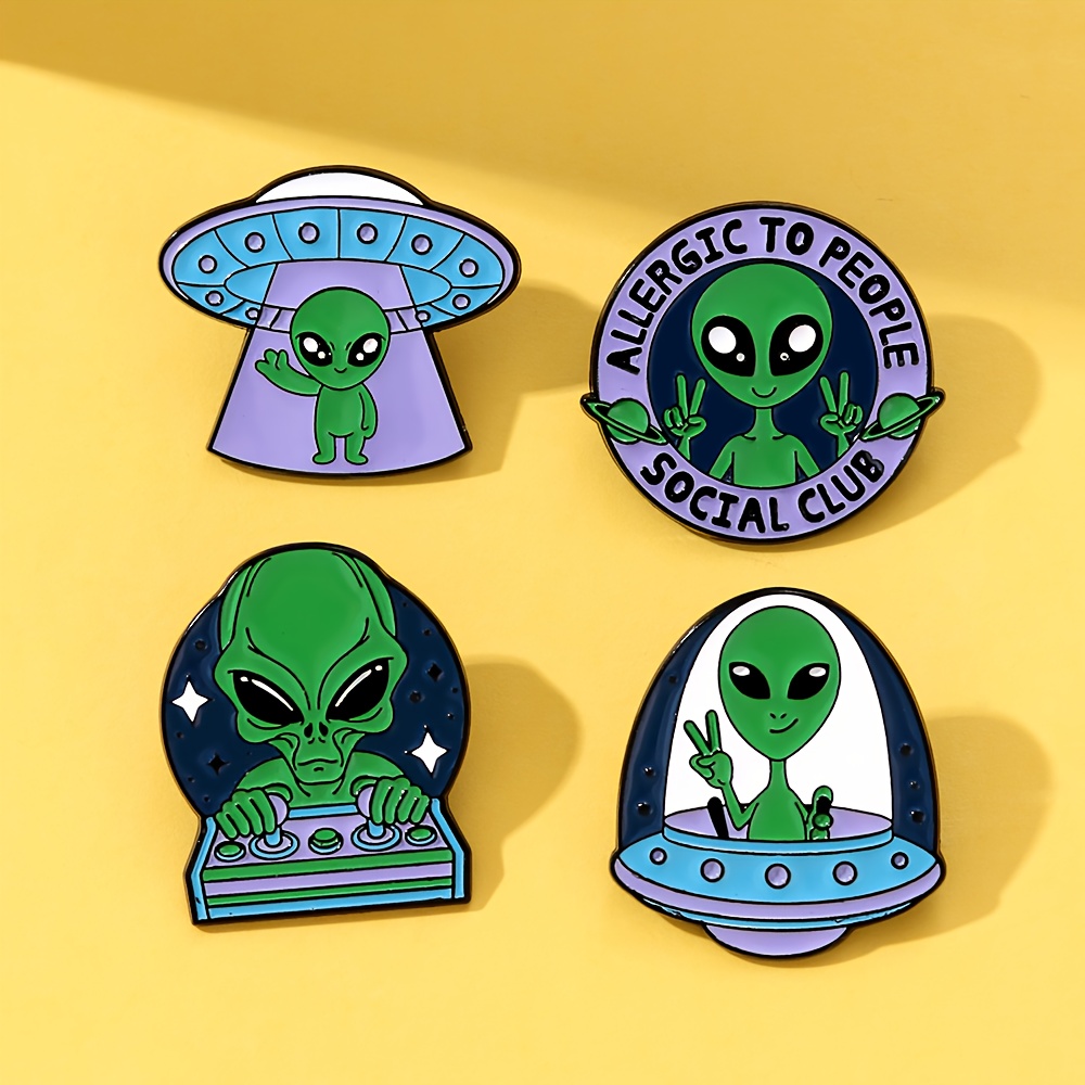 TEMU Fun Badge Set Of 4: Cute Cartoon Pins, Trendy Play Additions