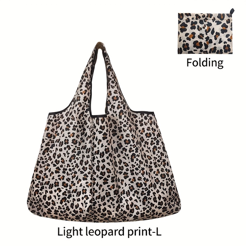 Large Capacity Leopard Print Shoulder Shopping Bag, Daily Use Folding Handbag Supermarket Shopping Bag Environmental Bag