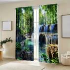 2pcs waterfall landscape print curtains rod for easy hanging vibrant forest cascading water scene living room bedroom office durable polyester fabric rod not included